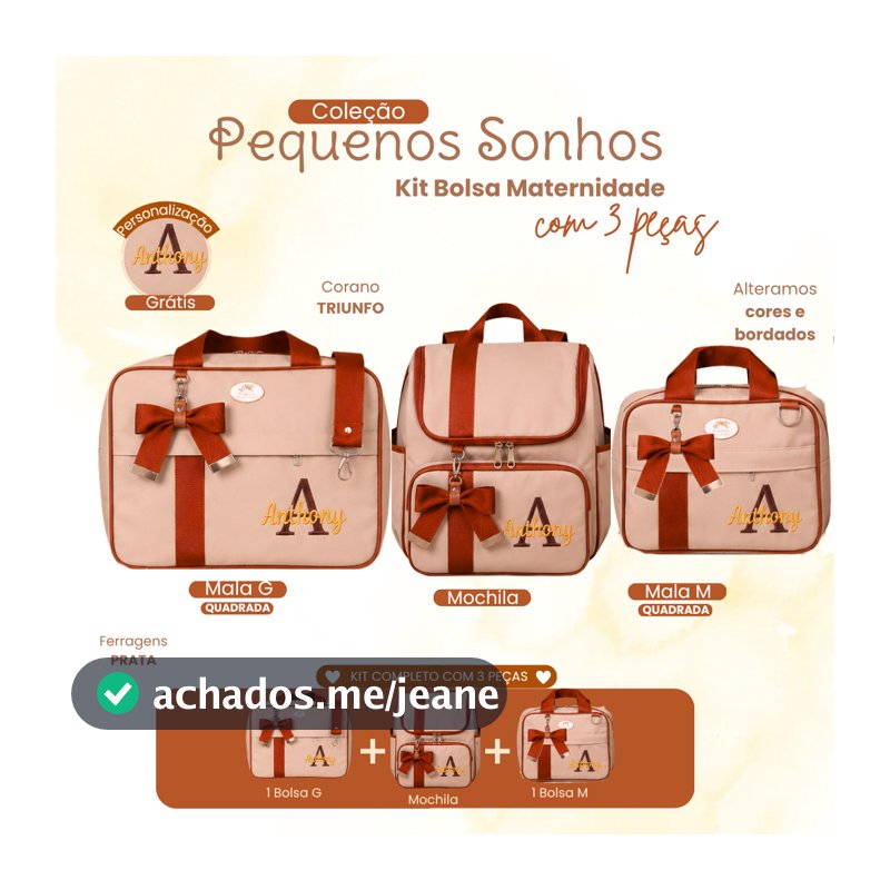 Bolsa maternidade personalizado 3 peças | Coleção Pequenos Sonhos Bebê