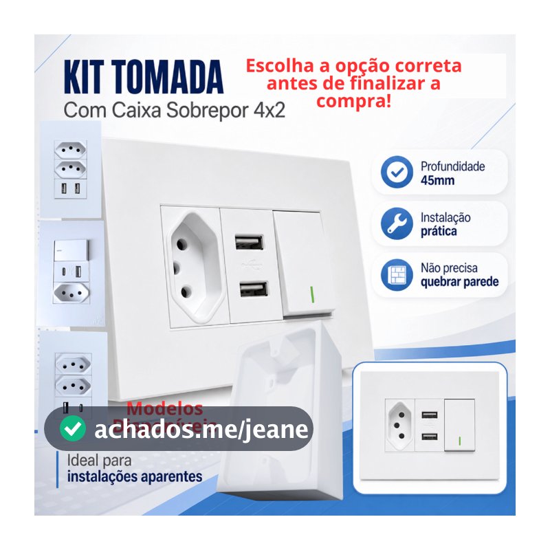 Conjunto Tomada ou Usb ou Interruptor ou Caixa Sobrepor 4x2 45mm conforme variação selecionada