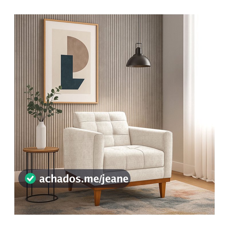 Poltrona Decorativa Estofada para Sala Assunção Tecido Linho