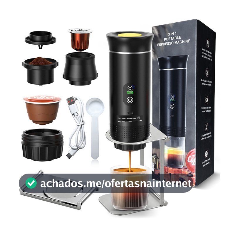 Máquina de Café Portátil 3 em 1 com Extração de Alta Pressão, Suporta Cápsulas e Pó de