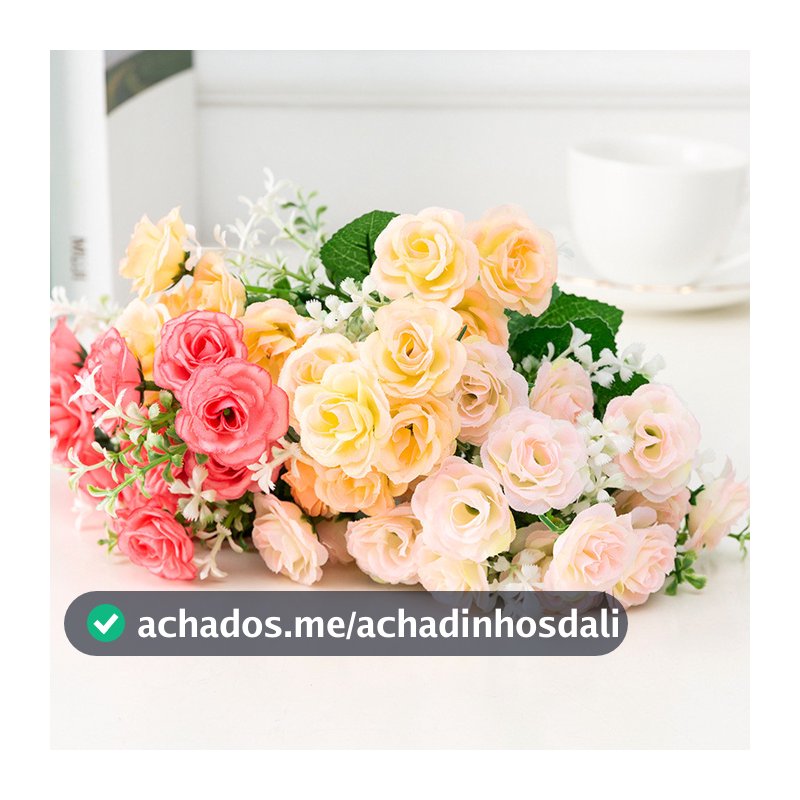 [Em estoque] Buquê de rosas artificiais com 15 flores, flores falsas para centro de mesa de casamento e decoração do lar