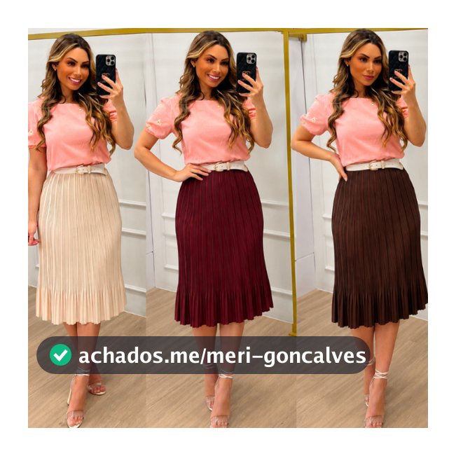 Saia Mídi Plissada moda Feminina Verão