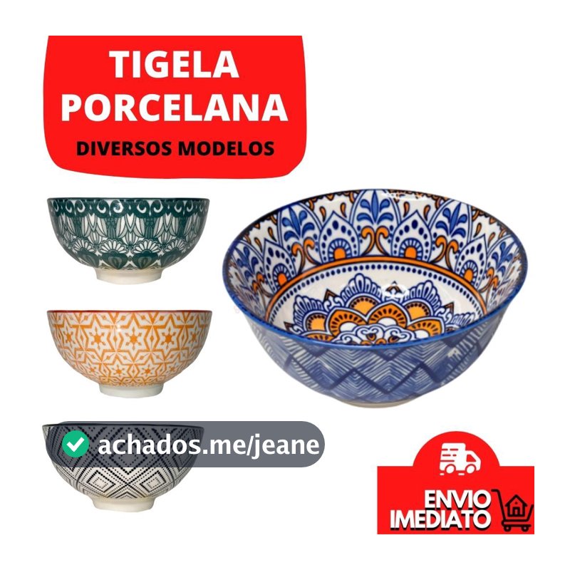 Tigela Bowl Porcelana Estampado Sopas Caldos Sobremesa Multiuso Mesa Posta Japonesa Luxo