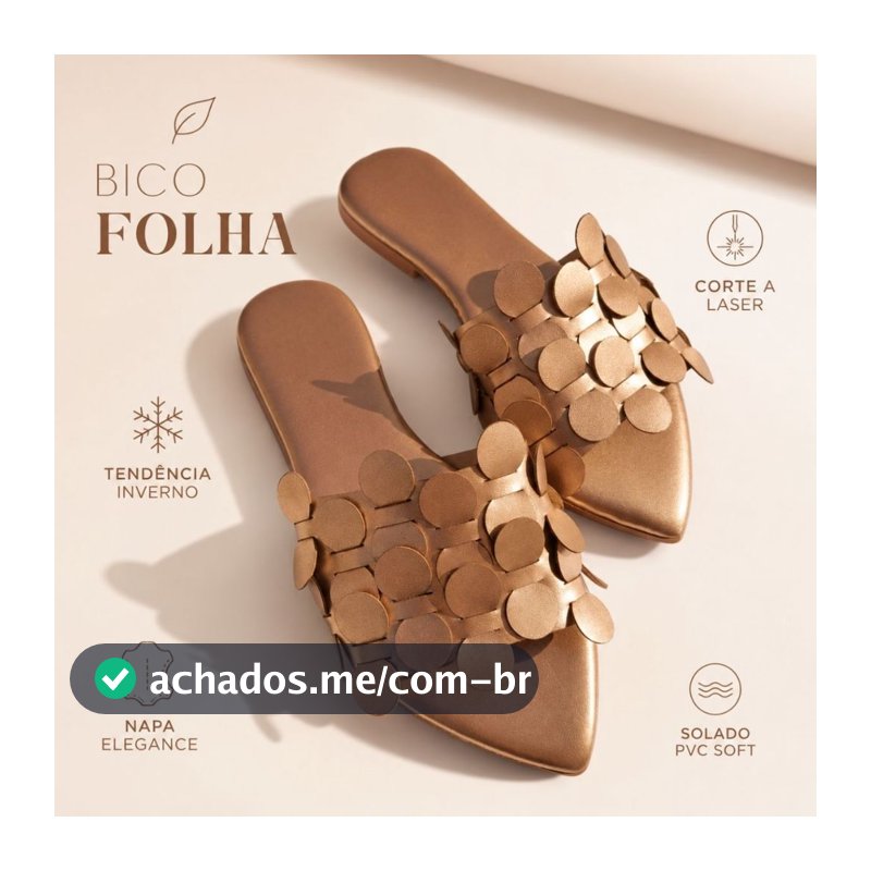 Sandalia Rasteirinha Feminina Bico Folha Rose Gold Corte a Laser Conforto Casual Elegante
