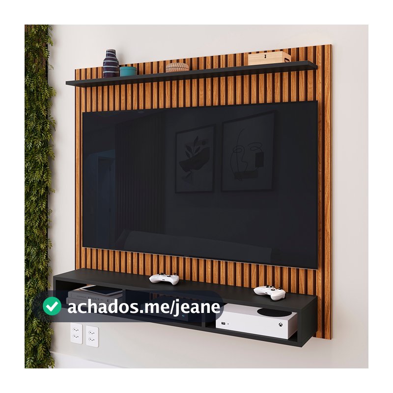 Painel Suspenso Rack Para Sala TV até 50 Polegadas Prateleira e Nicho Ideal Quarto Estante Home