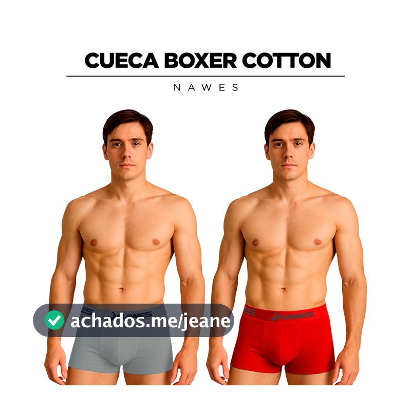 Cueca Boxer Masculina Algodão Nawes Confortável e Resistente com Elástico Largo