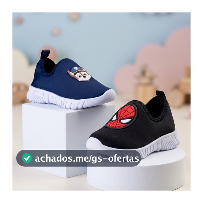 Tênis Infantil Personagem Calce Fácil Menino Patrulha Spider Morcego Antiderrapante Promoção Dia Dia