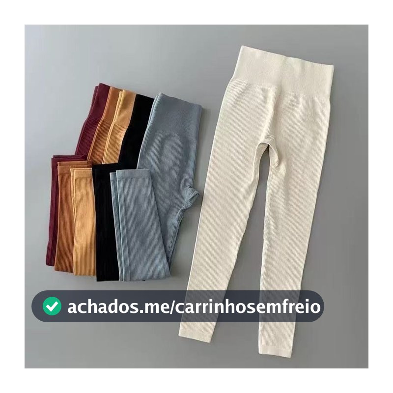 Calça Legging Push Up Canelada de Cintura Alta Sem Costura para Academia Feminina Esportiva sem Costura