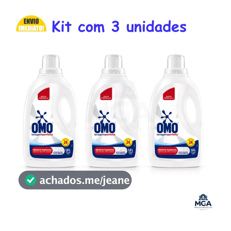 Kit OMO Lavagem Perfeita Líquido 1,8L Original Remove Manchas Protege Cores e Brancos Rende 24 Lavagens