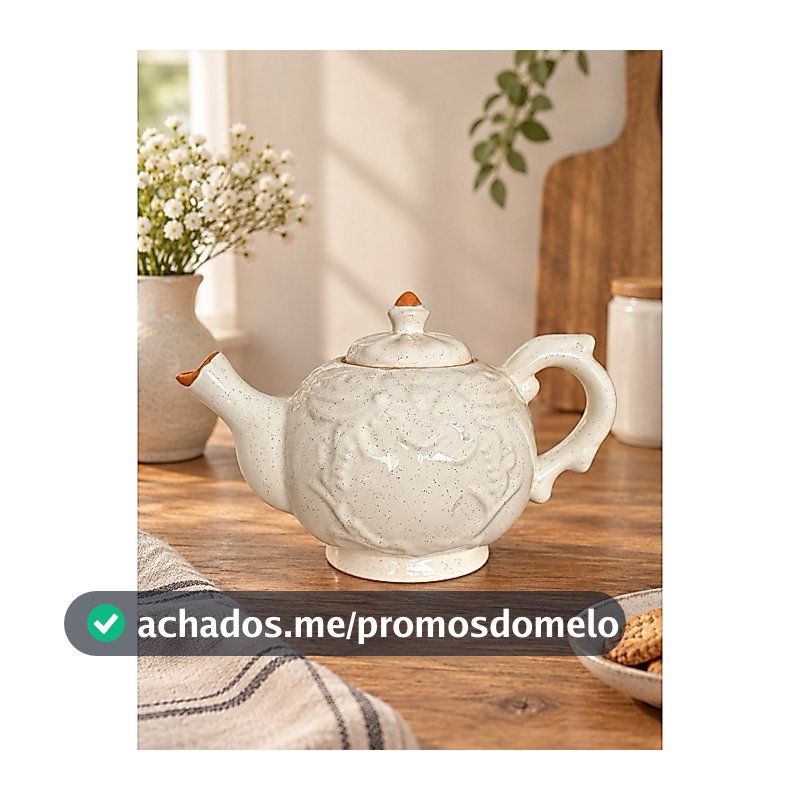 Chaleira de Cerâmica 1 Litro com Tampa e Detalhes em Relevo – Rosa, Bege e Rustic Cream