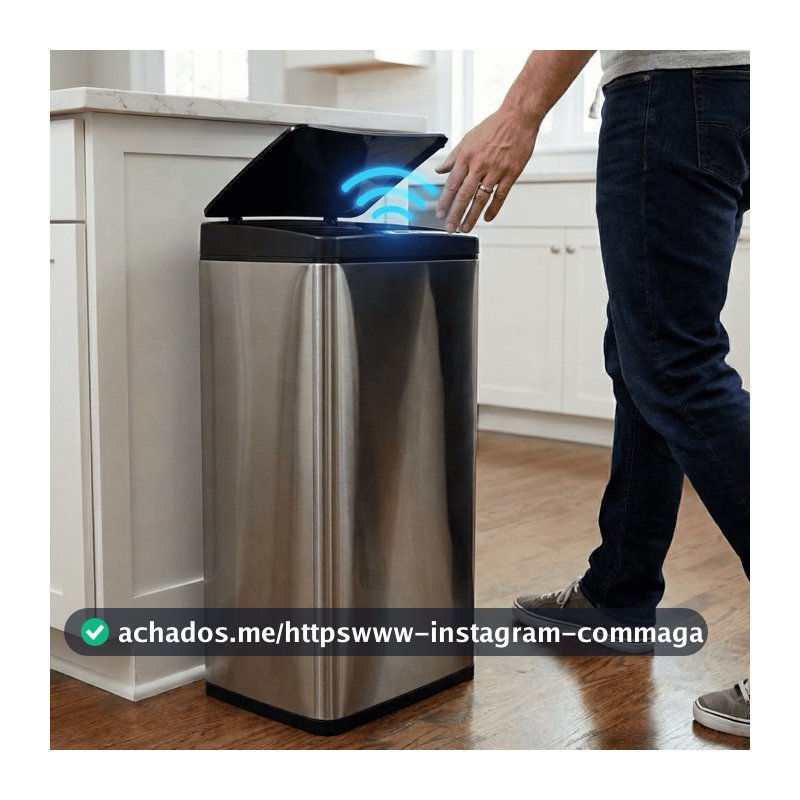 Lixeira Cozinha Automática Sensor Inteligente Aço Inox 50 Litros Premium