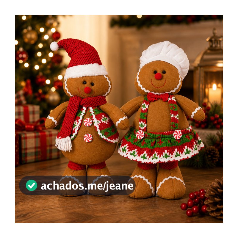 Enfeite Boneco Biscoito Natalino 43cm Decoração de Natal Boneco Natal Enfeite Natalino Mesa Sala