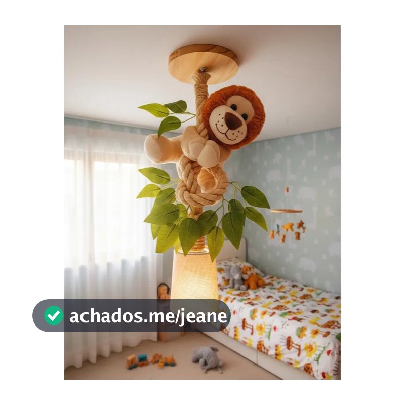 Peça decorativa iluminada quarto bebê safari com leão