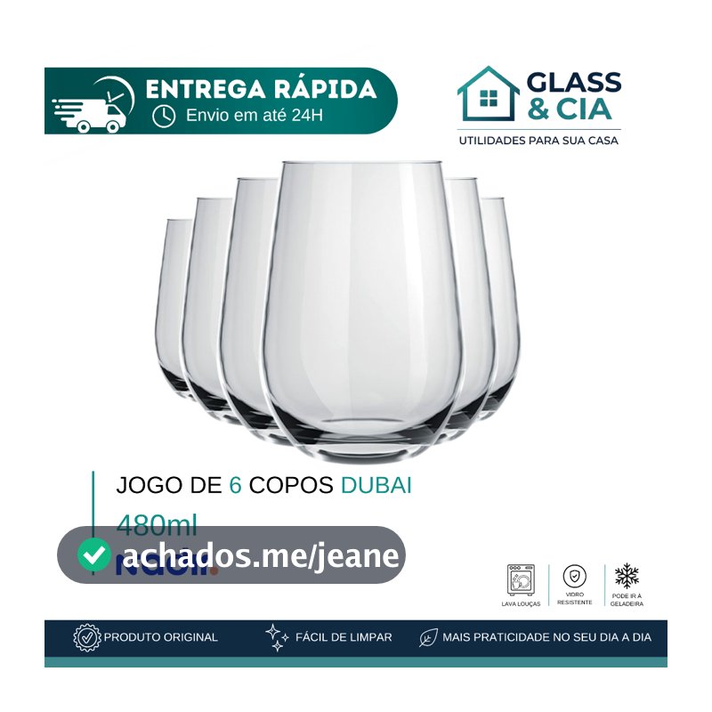 Jogo De Copos De Vidro Com 6 peças 480ml - Dubai Nadir