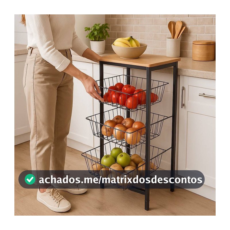 Fruteira De Chão Industrial Cozinha Reforçada 3 Cestos Em Aço