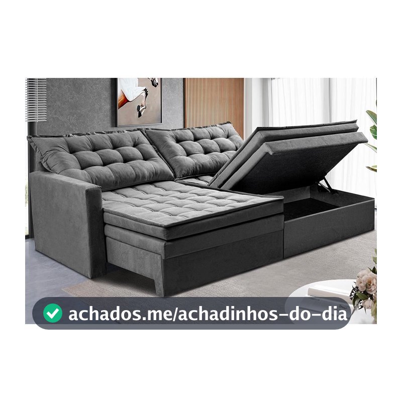 Sofá Sem Caixa Retrátil Baú 2,00m Cama inBox Secret Suede Velusoft Cinza