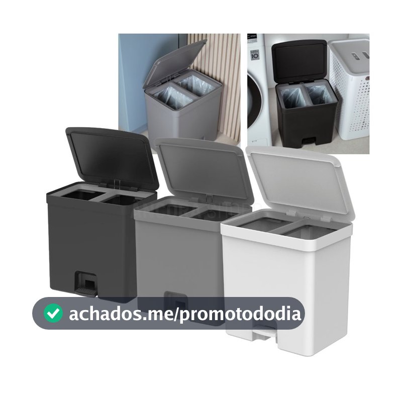 Lixeira Grande com Pedal Esconde Sacola 20L Compartimento Duplo Cozinha Lavanderia Casa OU Trium