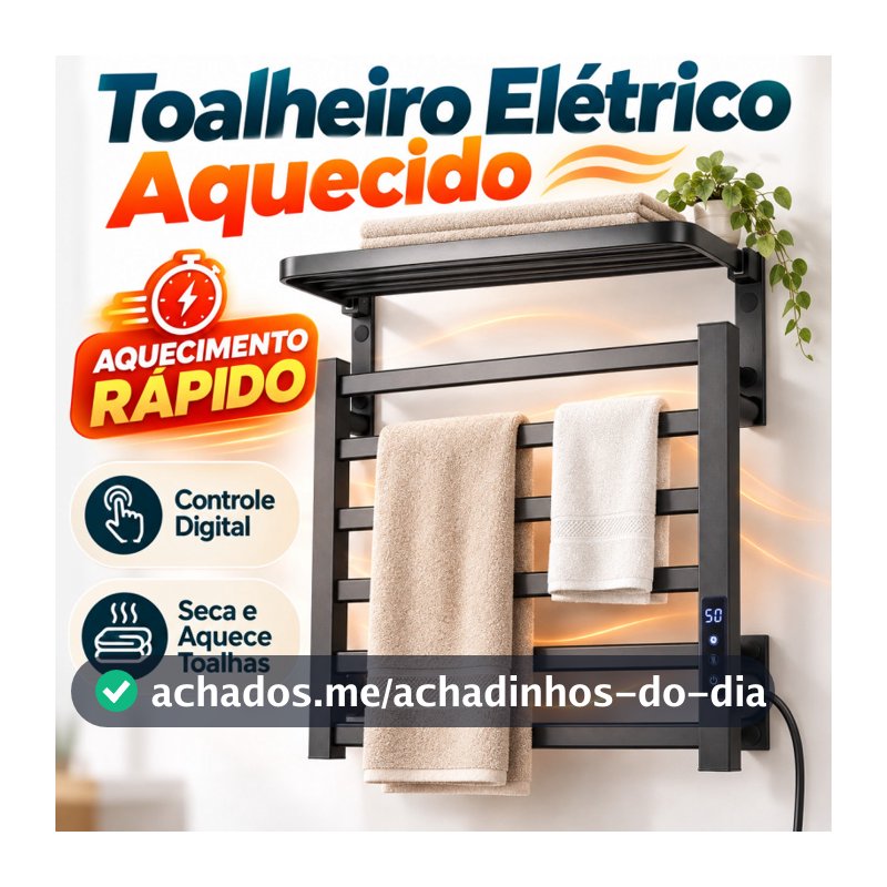 Toalheiro Térmico Elétrico 45x45cm com Controle Digital Timer Prateleira Superior para Banheiro