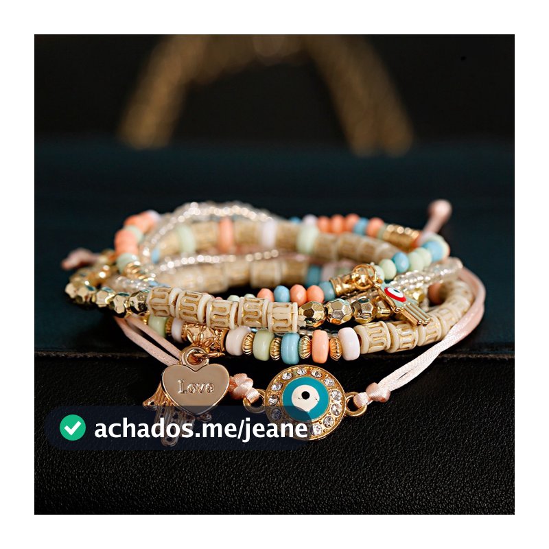 5pçs Pulseira De Verão De Alta Qualidade Charmosa Conjunto De Olho Malémio Estilo Boêmio Coração De Múltiplas Joias Presente