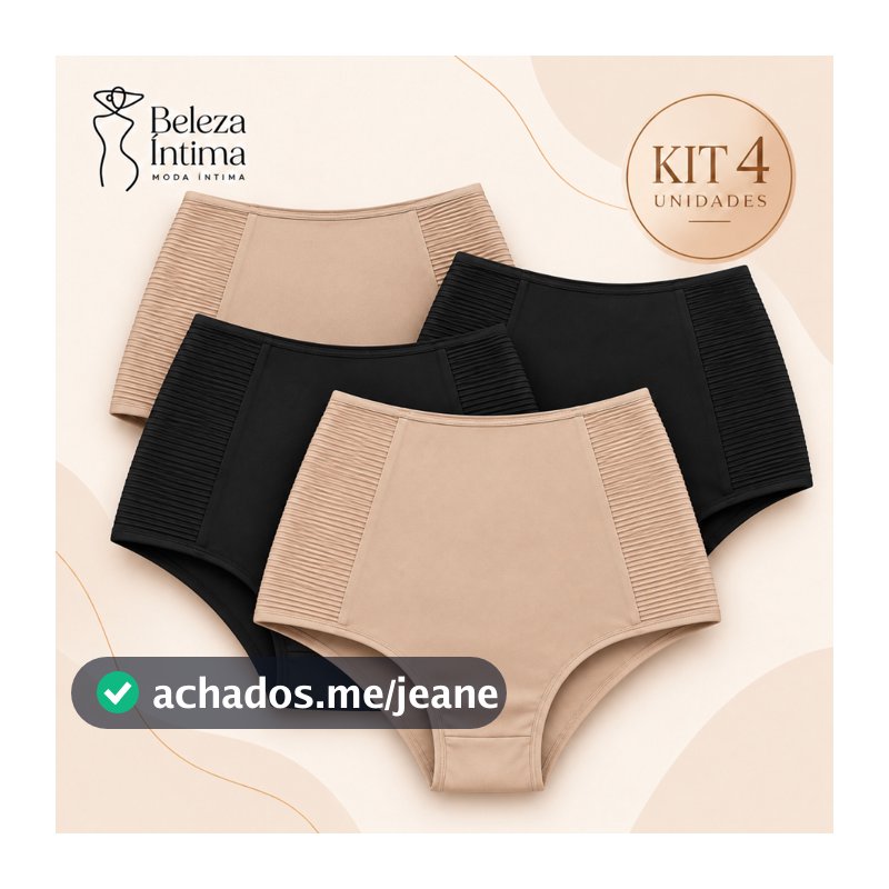 Kit 4 Calcinhas Cinta Modeladora Feminina Cintura Alta com Elástico Reforçado