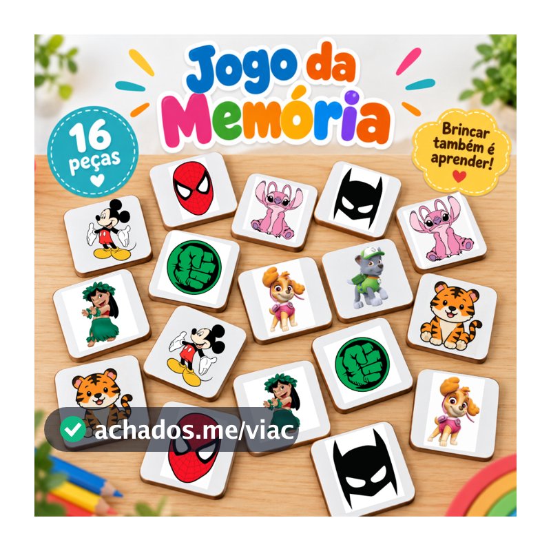 Jogo da Memória Infantil – 16 Peças em MDF | Personagens| Lembrancinha, Presente e Dia Das Crianças
