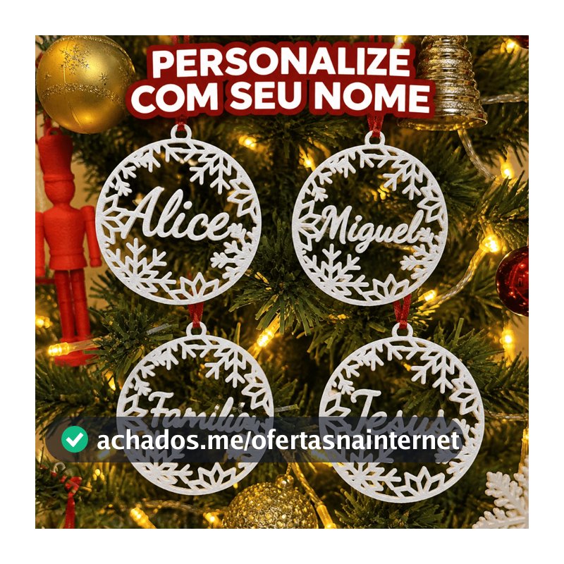 Bola de Natal Enfeite Personalizado para Árvore de Natal com Nome | Decoração Natalina