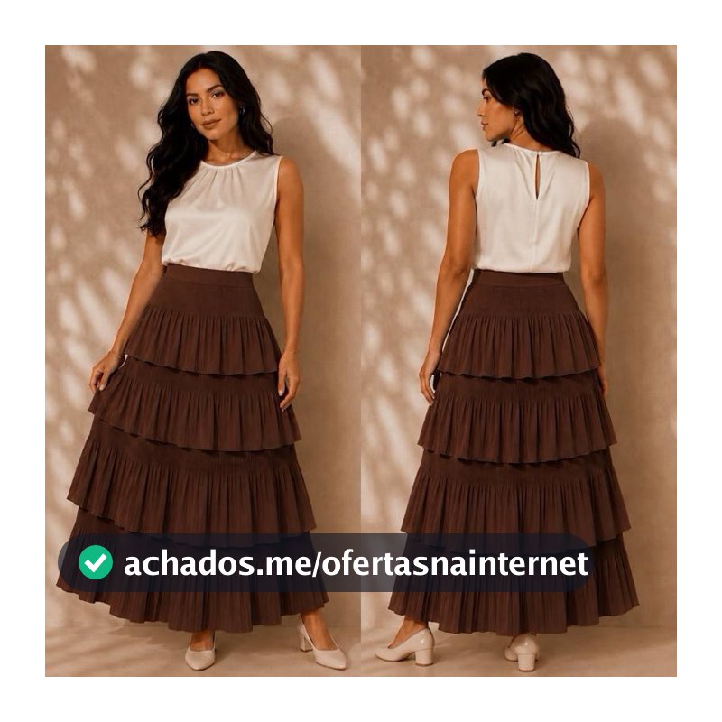 Saia 4 Camadas Plissada Lisa Moda Feminino Religiosa