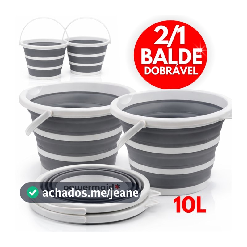Balde Dobrável 10 Litros Retrátil Silicone Powermaid Resistênte Com Alça e Gancho