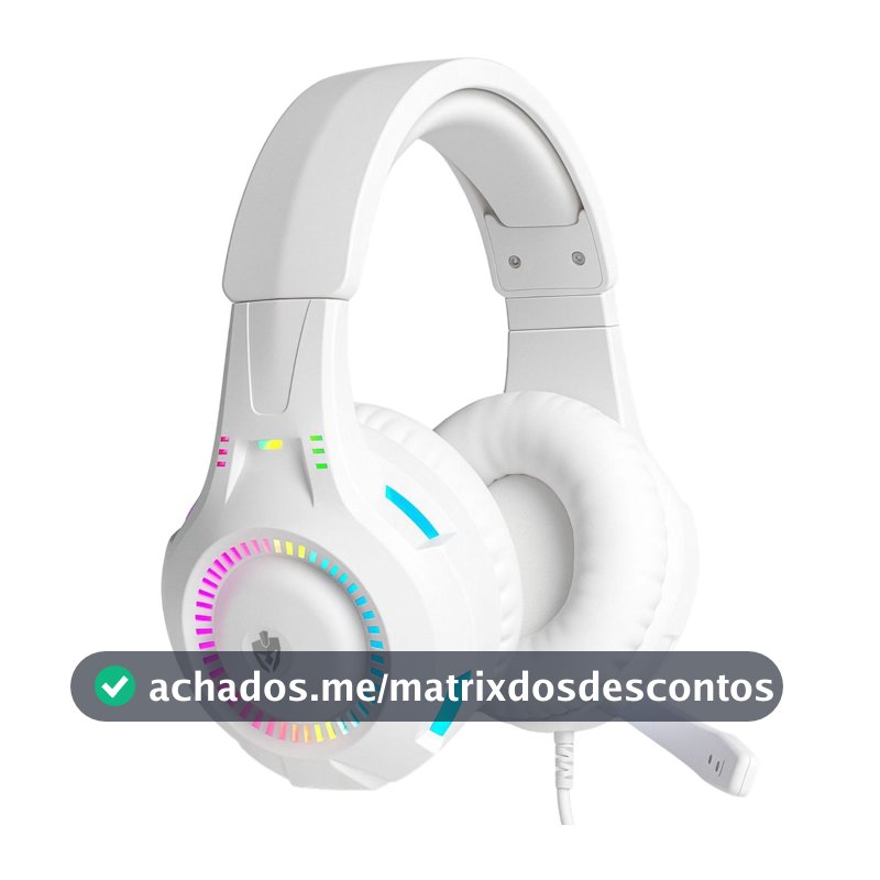 Fone De Ouvido Headset Gamer Profissional Branco Led RGB PC USB P2/P3 Celular Vídeogame Xbox PS4 PS5