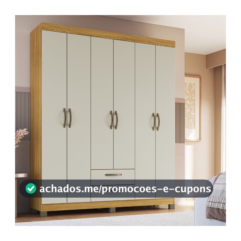 Guarda-Roupa Casal 6 Portas 2 Gavetas Basic Bege 6 Portas