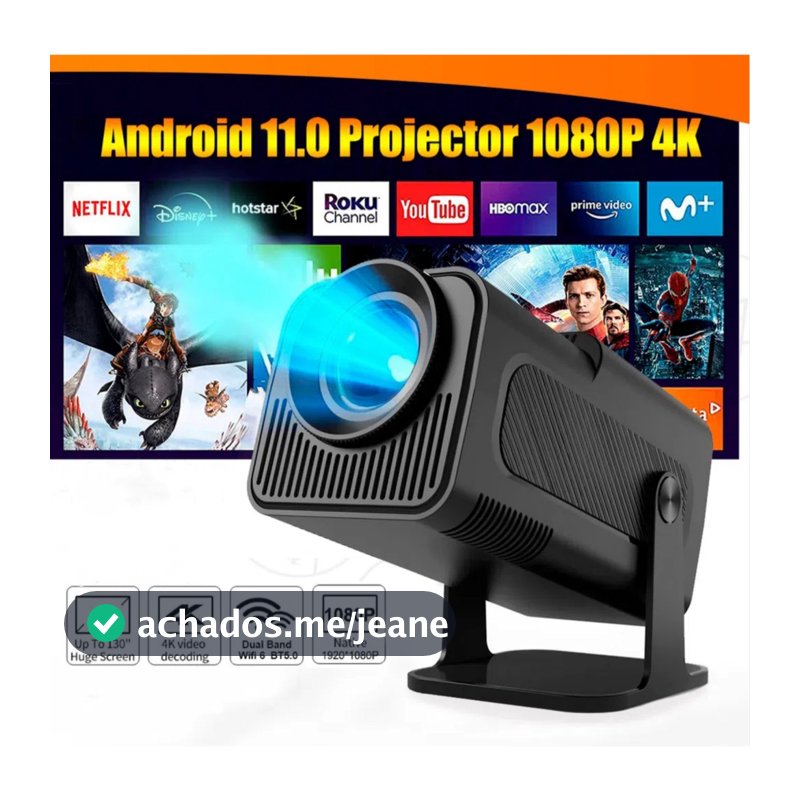 Mini Projetor de Cinema Portátil, 4K, Android  HY 320 Full HD 1280x720P  Bluetooth Wi-fi,