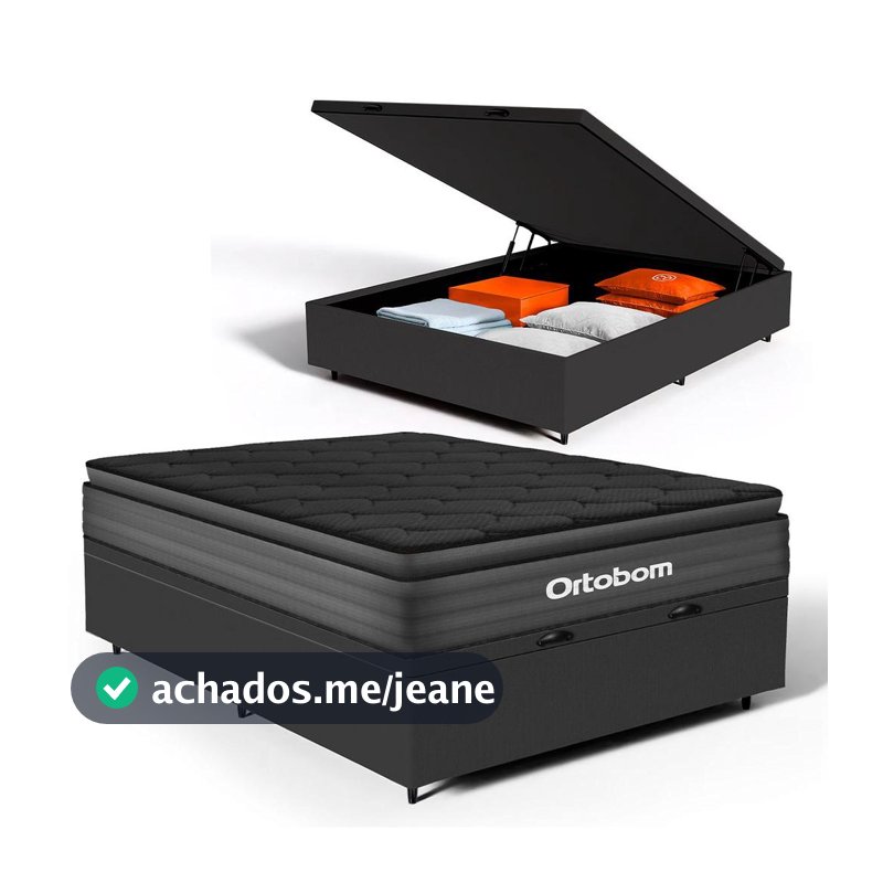 Cama Box Baú com Colchão Ortobom de Espuma Pillow Top Confort Black Casal 138cm