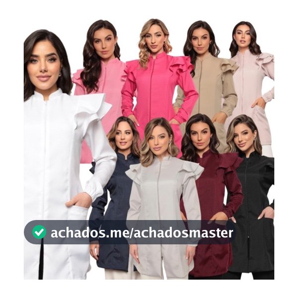 Jaleco Feminino Manga Longa Victoria Oxford Zíper Luxo Várias Cores Gardenia Jalecos