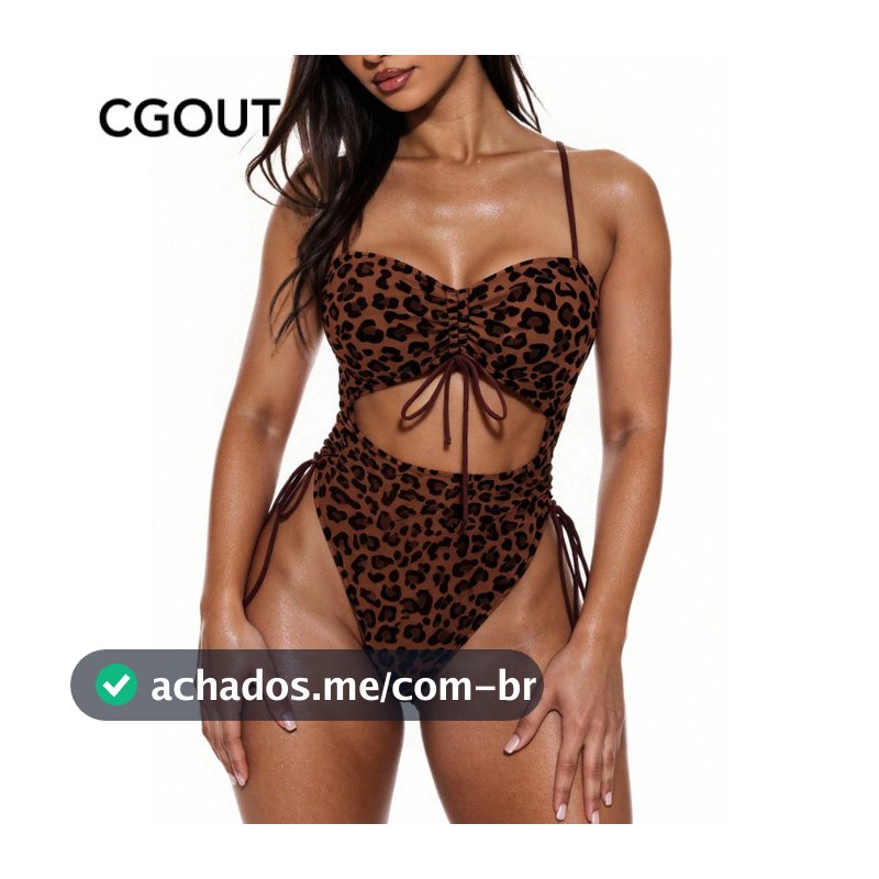 Maiô feminino de verão de uma peça, com Design oco e estampa de leopardo