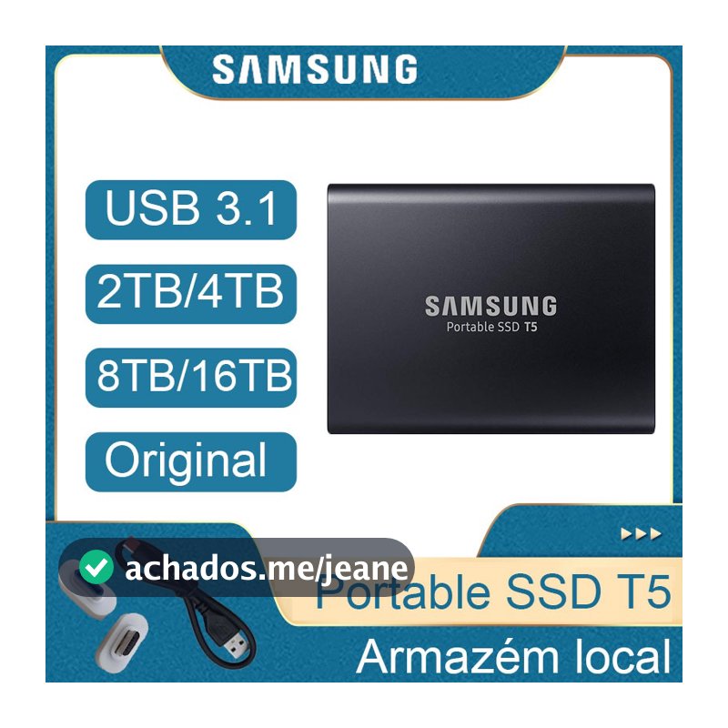 Unidade Externa SAMSUNG SSD T5 2TB/4TB/8TB/16TB De Estado Sólido Hd Rígido Portátil Adequado Para Desktop