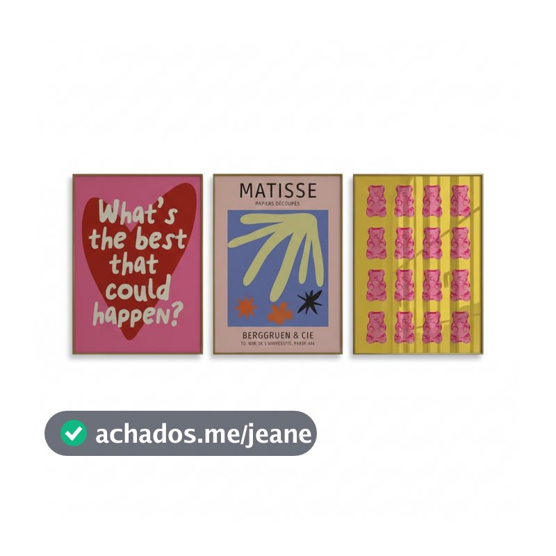 Quadros decorativos Maximalista da moda, rosa quente dopamina, arte (3 peças)