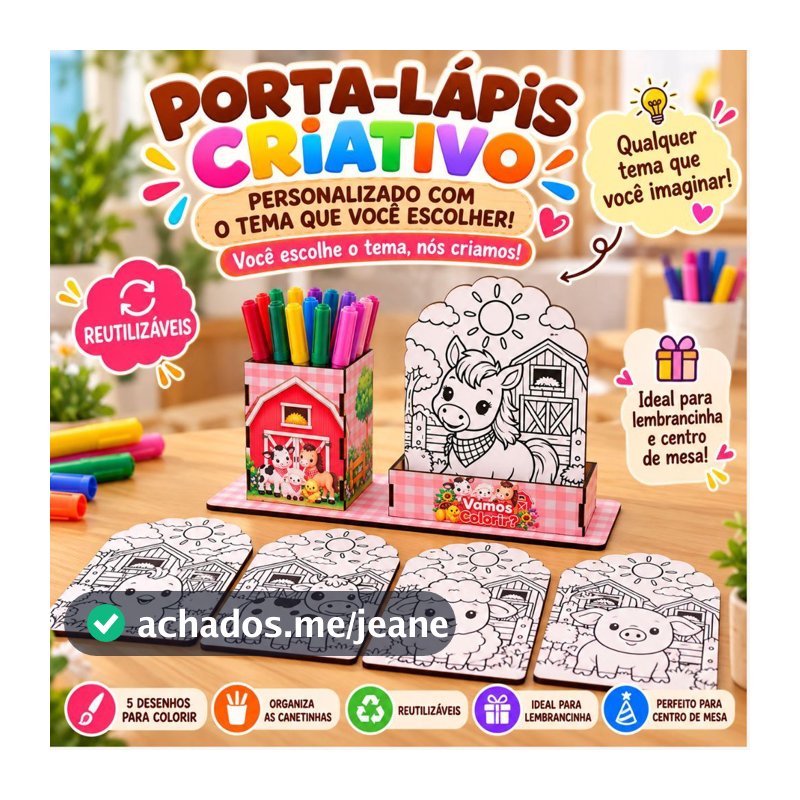 Kit 10 Porta-Lápis Criativo – Kit Colorir Personalizado MDF | Lembrancinha Infantil