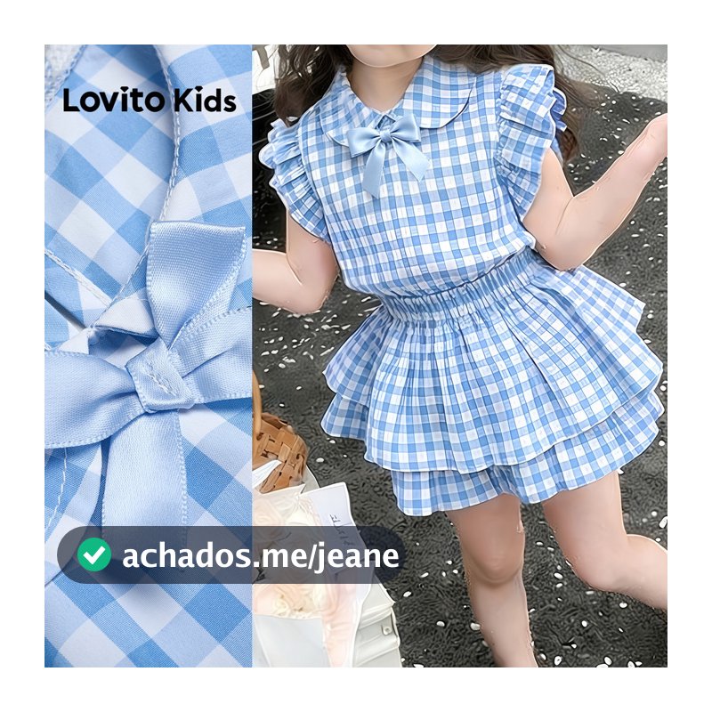Lovito Kids Casual Conjuntos De Saia Com Laço Babados E Camadas Azuis Para Meninas Feminino L186LD274