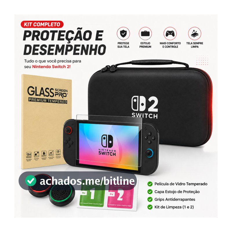 Kit Case com Película e Grips para Nintendo Switch 2 Capa Capinha