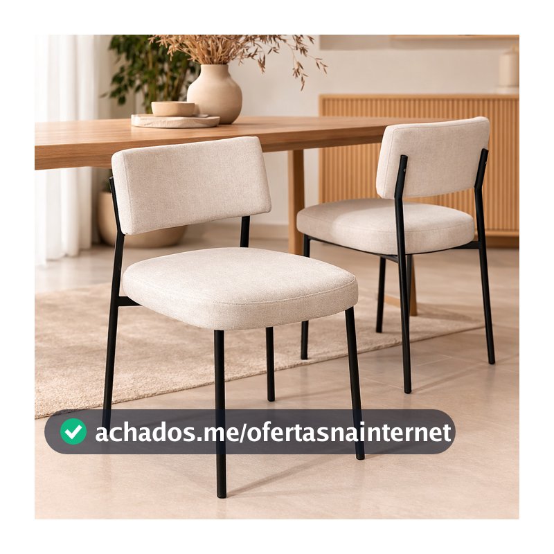 Kit 2 Cadeira Mila Estofada Sala de Jantar Gourmet Linho Base Aço Par