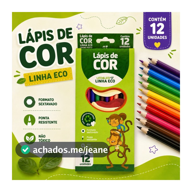 Lápis de Cor Leo&Leo Linha Eco 12 Cores Kit 4 8 12 16 Caixas Atacado Escolar Infantil Não Tóxico