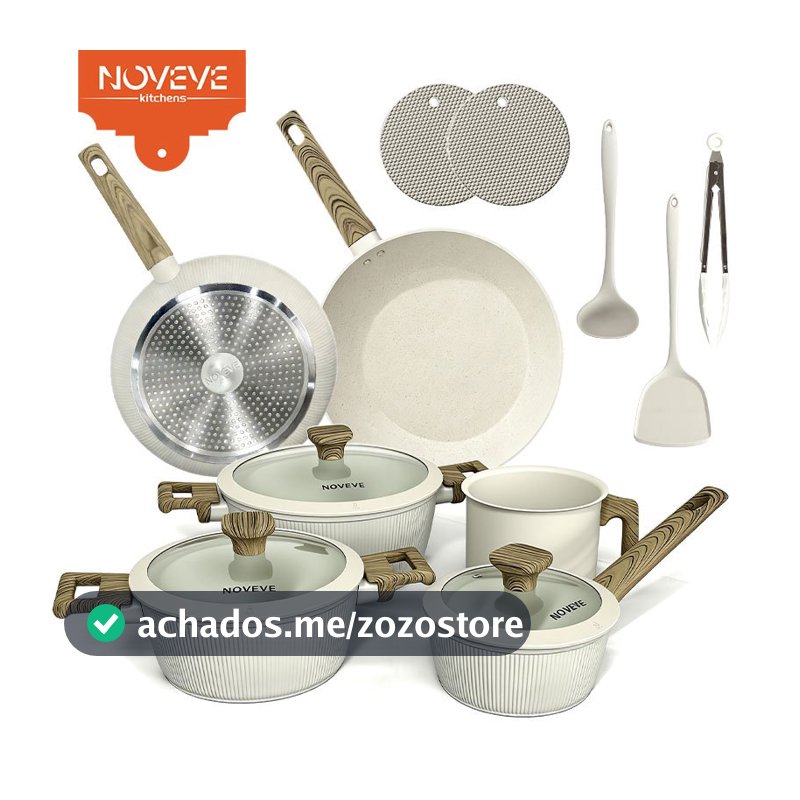 Jogo de Panelas Antiaderente 11 Peças Completo com Revestimento em Mármore – Linha Premium Luxo para Cozinha Moderna