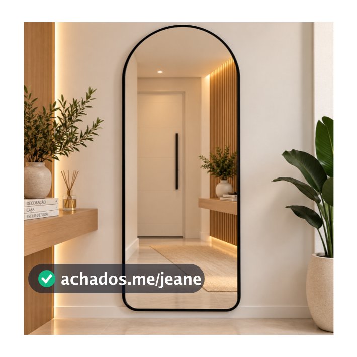 Espelho Oval MADRI 120x50cm Base Reta Corpo Inteiro Moldura Couro Ecológico Decorativo