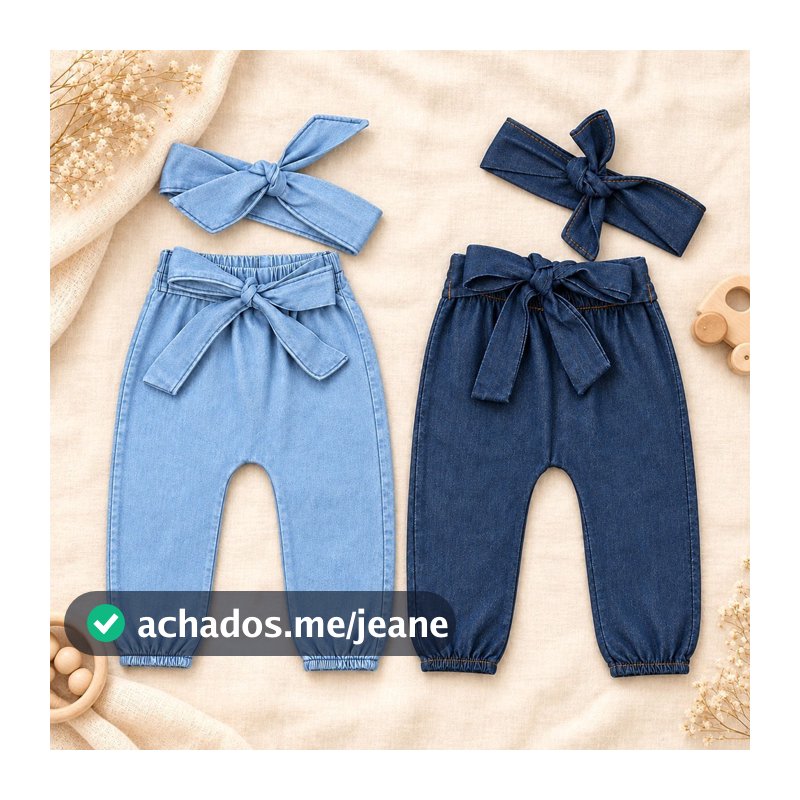 Kit Calça Jeans e Faixinha para Bebê Menina Roupa Infantil até 12 Meses