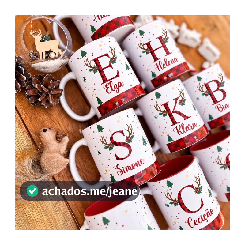 Caneca Xícara Porcelana Natal Alfabeto Xadrez Personalizada ( Com Nome ) Para Presente