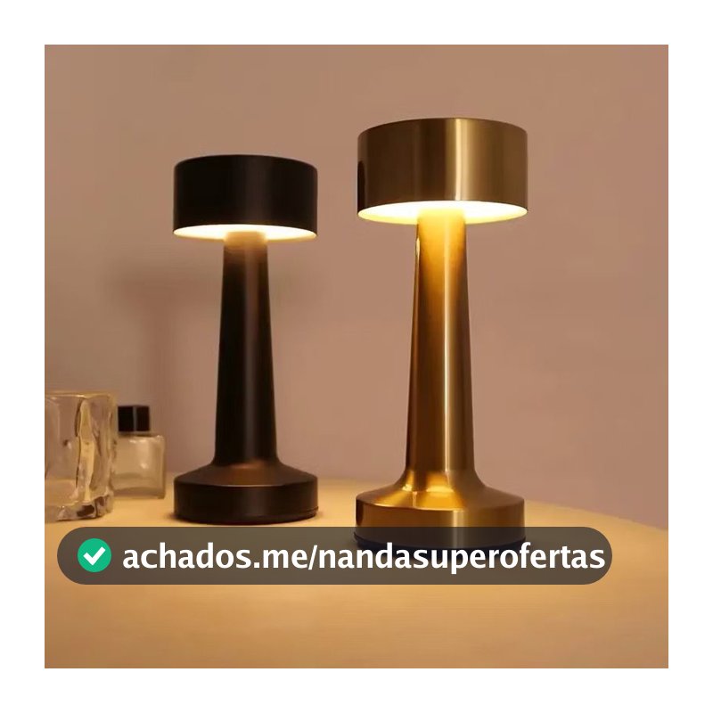 Iluminária de mesa metal dourado Candeeiro Abajur Touch Recarregável Sem Fio Led