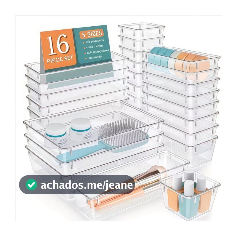 Kit 16 Organizadores Modulares para Geladeira Gavetas em  Cristal, Multiuso e Empilháveis -R3