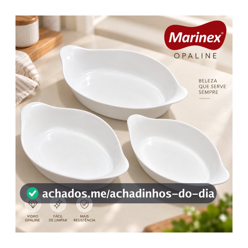 Kit Assadeira Oval  Marinex Opaline 3 Peças 600ml 1L 1,4L Nadir Figueiredo ou Avulso Vai ao Forno