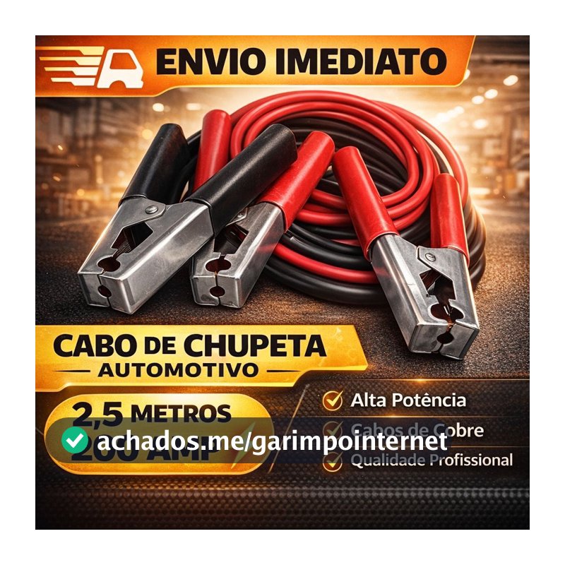Cabo Chupeta 200A Reforçado 2,5m Bateria Carro Caminhonete