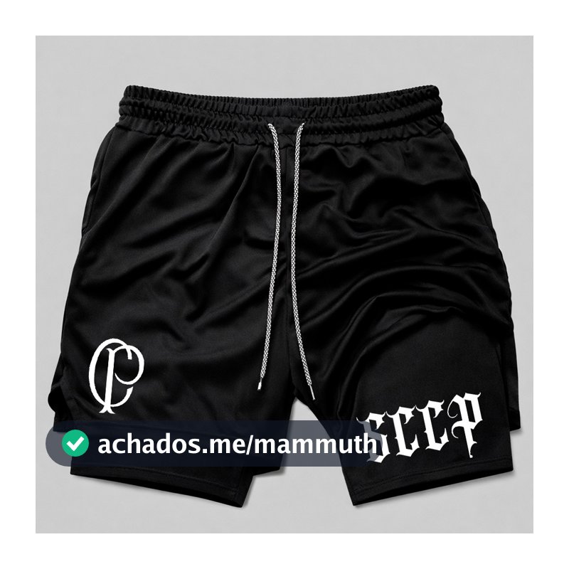 Short Compressão 2 em 1 Sccp Timão Unissex Estampa Futebol Treino Academia Fitness Esporte